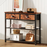 Furologee Console Sofa Table with Storage Shelf, Small 30'' Entryway Table with 2 Fabric Drawers, Industrial Table for Entry Way, Display Shelf for Hallway, Entrance, Foyer, Rustic Brown Furologee