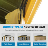 Domi Outdoor Living 14’x20’ Hardtop Gazebo, Wooden Coated Aluminum Frame Canopy with Galvanized Steel Double Roof, Outdoor Permanent Metal Pavilion with Curtains and Netting for Patio, Deck and Lawn domi outdoor living