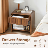 Night Stand Set of 2, Mid Century Modern Farmhouse Wood Nightstand with Wave Panel Drawer, Bed Side End Table for Small Space, Living Room - Walnut ORRD