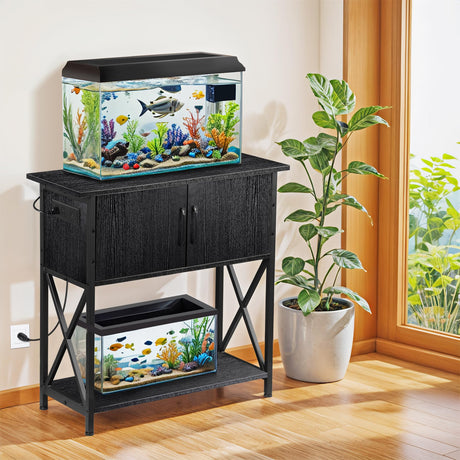 ZENY 20-29 Gallon Fish Tank Stand with Cabinet for Fish Tank Accessories Storage, Metal Double Aquarium Stand, 30.71''L x 12.6''W Tabletop, 330LBS Capacity ZENY