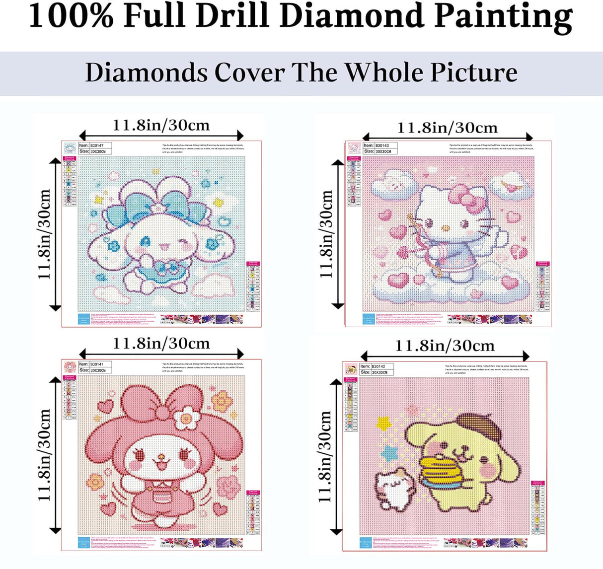 JAKI 4 Pack Cartoon Diamond Art Kits for Adults,Diamond Art Painting Kits for Adults,5D Full Drill Gem Art Kits for Home Wall Decor(12x12inch) JAKI