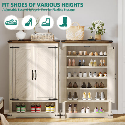 YITAHOME Farmhouse Shoe Cabinet with Doors, 6-Tier Shoe Rack Storage with Adjustable Shelves, Wooden Shoe Organizer for Entryway, Hallway, Closet