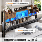 busyaeh King Size Bed Frame with Upholstered Storage Headboard, King Bed Frame with Smart LED Lights, Camas King Bed with Charging Station,Noise-Free, Metal Support, No Box Spring Needed, Gray busyaeh