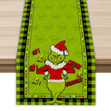 Linen Green Christmas Table Runner Merry Christmas Tablecloth Christmas Xmas Winter Holiday Home Kitchen Dining Room Table Decorations 13x72 Inch FARMNALL