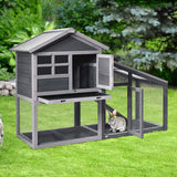 Tangkula Rabbit Hutch Indoor Outdoor, Wooden Chicken Coop, Bunny Hutch with Run, Ventilation Door, Removable Tray, Ramp, Sunlight Panel, Backyard Garden Animals Pet Cage (Gray) Tangkula