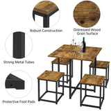 Yaheetech 5 Piece Dining Table & Chair Set - Compact Dining Table Sets Small Kitchen Table with 4 Stools for Dining Room Small Space -Rustic Brown Yaheetech