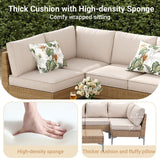 Jing's Villa 5-Piece Outdoor Patio Furniture Set,Rattan Conversation Sectional Sofa w/Coffee Table, All-Weather Patio Conversation Set with Thick and Anti-Slip Cushions for Backyard,Deck,Porch,Beige Jing's Villa