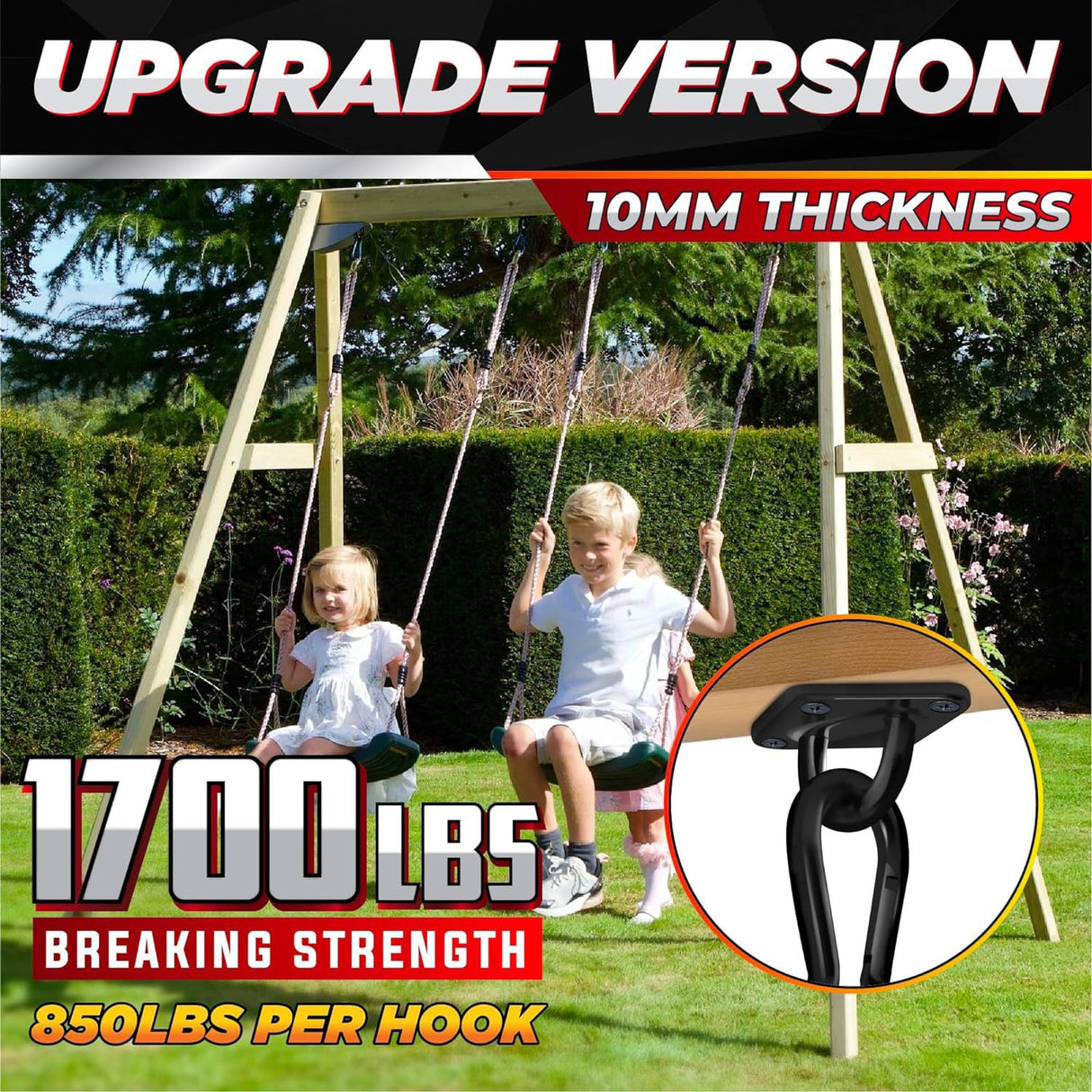 [Upgraded] 1700 lb Capacity 2PCS M10 Stainless Steel Pad Eye Hooks+2PCS 10MM Snap Hook + 8PCS Heavy Duty Screws for Hammock Hanging Kit, Swing Hanging, Wall/Ceiling Mount, Indoor & Outdoor PAMAZY