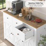 finetones Buffet Cabinet with Storage, 47.3” Farmhouse Sideboard Buffet Cabinet, White Kitchen Cabinet Display Cabinet with 3 Drawers and 3 Doors, Wood Coffee Bar Cabinet for Kitchen Dining Room finetones