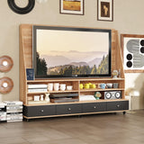 Homsee 70" W Mobile Wall Unit Entertainment Center with Height Adjustable TV Mount Stand for TVs up to 65", Rolling TV Stand Media Console Table with Storage Shelves & Drawers for Living Room, Oak Homsee