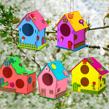 Colingmill 6 Pcs DIY Bird House Wooden Kits for Kids to Paint and Built Unfinished Wood Birdhouse Art Crafts with Paints and Brushes for Kids Girls Boys Toddlers Gifts