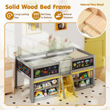 Giantex Low Loft Bed with LED Lights, Wooden Twin Size Loft Bed with Ladder & Blackboard, Twin Bed Frames for Kids with Storage 2 Bookcases and Play Space, Grey Giantex