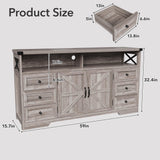 Maupvit 59" Buffet Cabinet with Storage, Farmhouse Sideboard Cabinet with 6 Drawers and Open Shelves, Adjustable Shelf, Large Coffee Bar Station Table for Kitchen, Dining, Living Room, Grey Maupvit