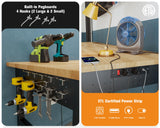 SPECRAFT Adjustable Heavy Duty Workbench with 4 AC Outlet and 2 USB Ports Power Outlets, 2000 Lbs Capacity, Rubber Wood Top for Garage, Workshop, Office SPECRAFT