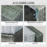 Outsunny 5-Piece Patio Furniture Set with Cushions, Outdoor PE Rattan Wicker Sofa Set, Sectional Furniture with Pillows, Glass Coffee Table for Garden, Backyard, Mixed Gray Outsunny