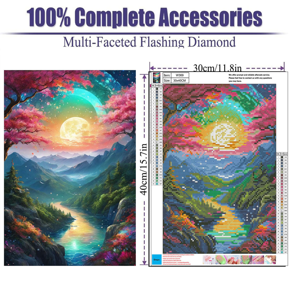 OFRKE Landscape Diamond Painting Kit, Moon Diamond Art for Adults, Full Drill Gem Art, DIY 5D Pink Diamond Dots for Home Wall Decor 12x16inch OFRKE