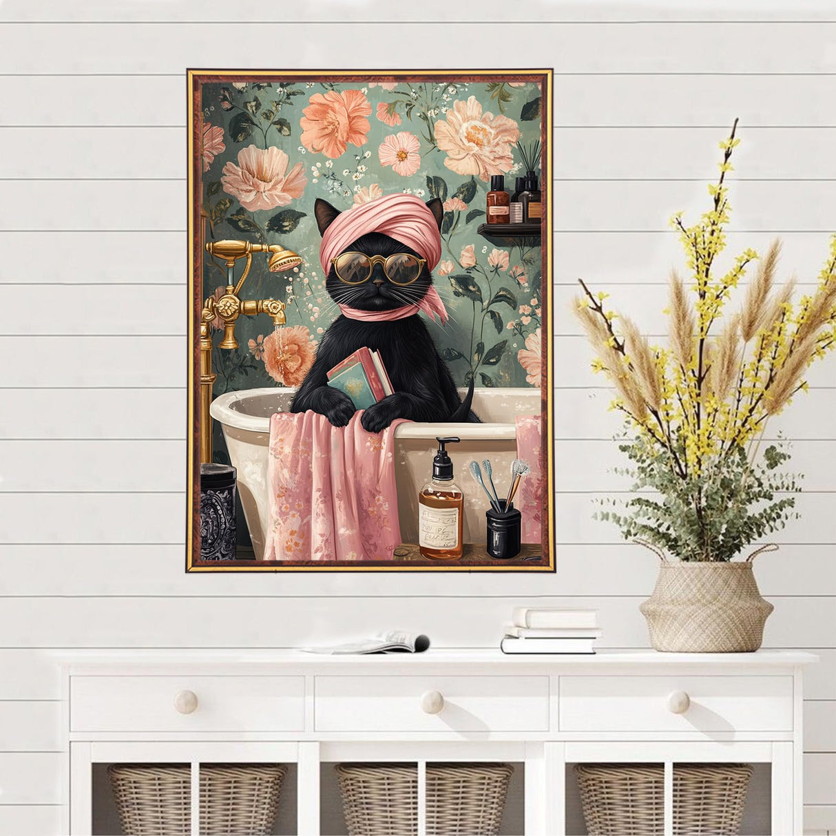 MEIYUDA Cat Diamond Art Kits for Adults, 5D Black Cat Diamond Art Kits for Beginners, DIY Cat Sitting in Bathtub Round Full Drill Diamond Gem Art with Painting Tools for Home Wall Decor 12x16 Inch MEIYUDA