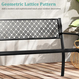 Tangkula 50 Inches Outdoor Garden Bench, Metal Patio Park Bench with Geometric Lattice Backrest, Armrests and Slatted Seat, Outdoor Loveseat Chair for Porch, Lawn and Yard (Black) Tangkula
