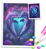 MOER SKY Dolphin in Flower Diamond Painting Kits Couple Full Diamond Art, 5D Diamond Painting Cartoon Diamond Art Kit, Rich and Fun Home Decor Wall Decor Handmade Crafts 12x16 Inch MOER SKY