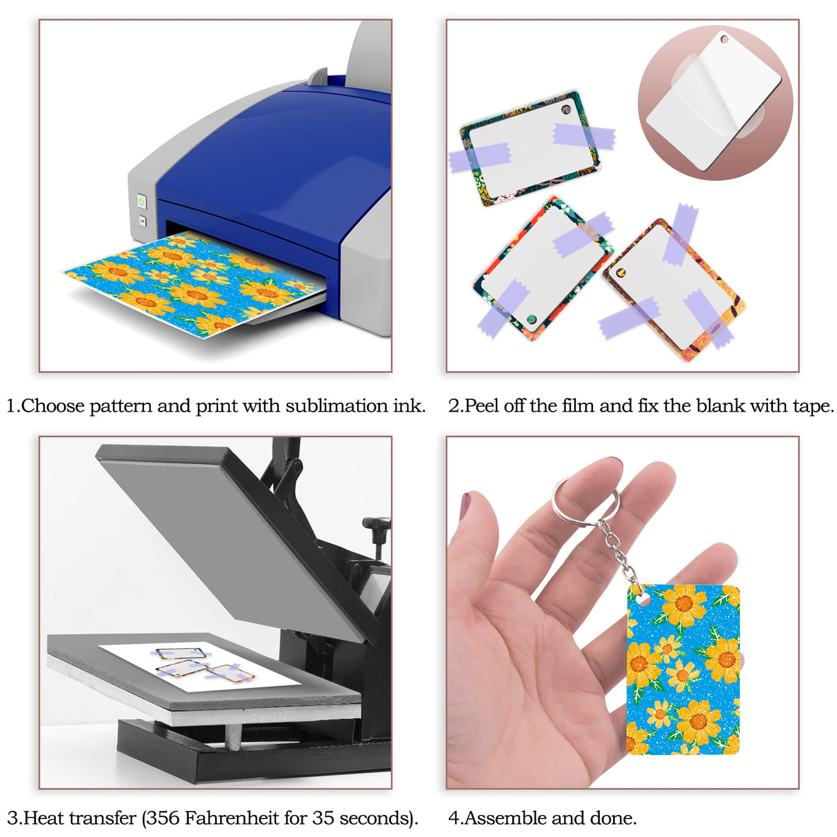 Duufin 120 Pieces Rectangle Sublimation Keychain Blanks Double Side Heat Transfer Blanks MDF Key Rings Blank Board Key Chain Blanks for Sublimation DIY and Craft Duufin