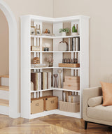 IDEALHOUSE Corner Bookshelf 72.8in Farmhouse Bookcase Large Bookshelves Wood Bookcase Tall 5 Tier Corner Shelf L Shaped Bookshelf Storage Display Rack Living Room Bedroom (White, Half Panel) IDEALHOUSE