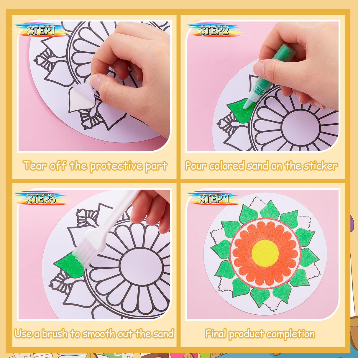 Vertintong 48 Pcs Sand Painting Mandala Coloring Craft Kits Mandala Sand Art Kits Mandala Sand Art Pictures with 24 Sand Options Creative Home Festival Party Favors Sessions Vertintong