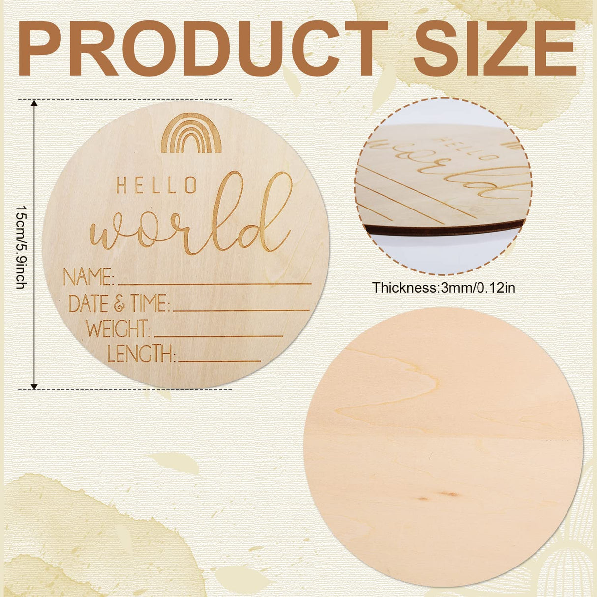 AIEX Wooden Baby Announcement Sign, Birth Announcement Sign Round Wooden Newborn Welcome Sign Hello World New Baby Name Announcement Sign for Girl AIEX