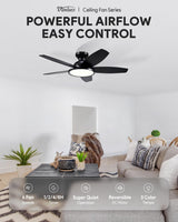 VONLUCE Ceiling Fans with Lights, 42 Inch Ceiling Fan and Remote, Full-spectrum LED Light, 3CCT, 6-Speeds Noiseless Reversible DC Motor, Modern Flush Mount Ceiling Fan for Farmhouse Bedroom Indoor VONLUCE