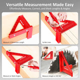 3.8＂Mini 3D Multi-Angle Measuring Square Ruler, WT102A High Precision Hole Scribing Woodworking Tools, 0-90° Aluminum Alloy Carpenter Square Wood Working Tools, Carpenter Pencils 6 Refills. ArtyMaster