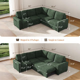 Vesgantti 88.4" Sectional Sleeper Sofa with Pull Out Bed, 5 Seater L Shaped Modular Sectional Couch with Storage, Comfy Chenille Modular Couch for Living Room, Bedroom, Apartment, Green Vesgantti