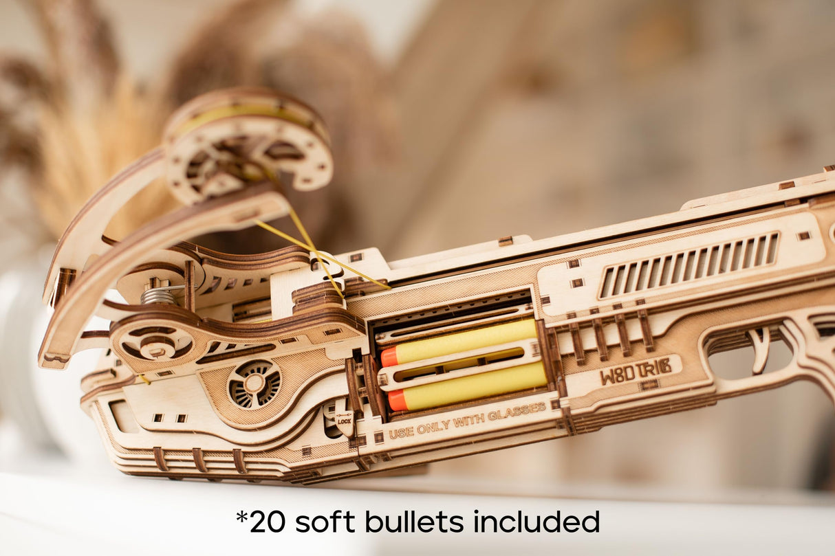 Wood Trick Bullet Boltcaster Crossbow 3D Wooden Puzzles for Adults and Kids to Build - Shoots up to 32 ft - Wooden Models Engineering DIY Project Mechanical 3D Puzzles Model Kits for Adults Wood Trick