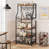 IDEALHOUSE Kitchen Bakers Rack, Microwave Oven Stand with 2 Large Wire Basket, Industrial Coffee Bar Station, 5-Tier Kitchen Utility Storage Shelf with 8 Hooks for Spice, Pots Organizer, Rustic Brown IDEALHOUSE