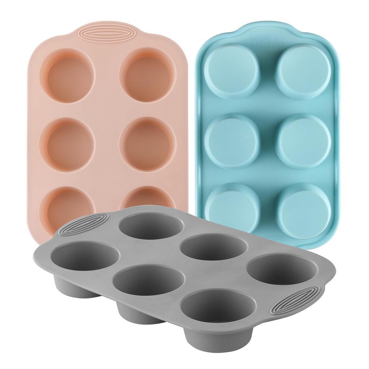XZZWLL Silicone Muffin Pan, Food Grade Silicone Cupcake Molds for Baking Muffins and Cupcakes, 6-Cup Nonstick Cupcake Pan, Easy Cleaning and BPA-Free (Gray, Orange, Blue) XZZWLL
