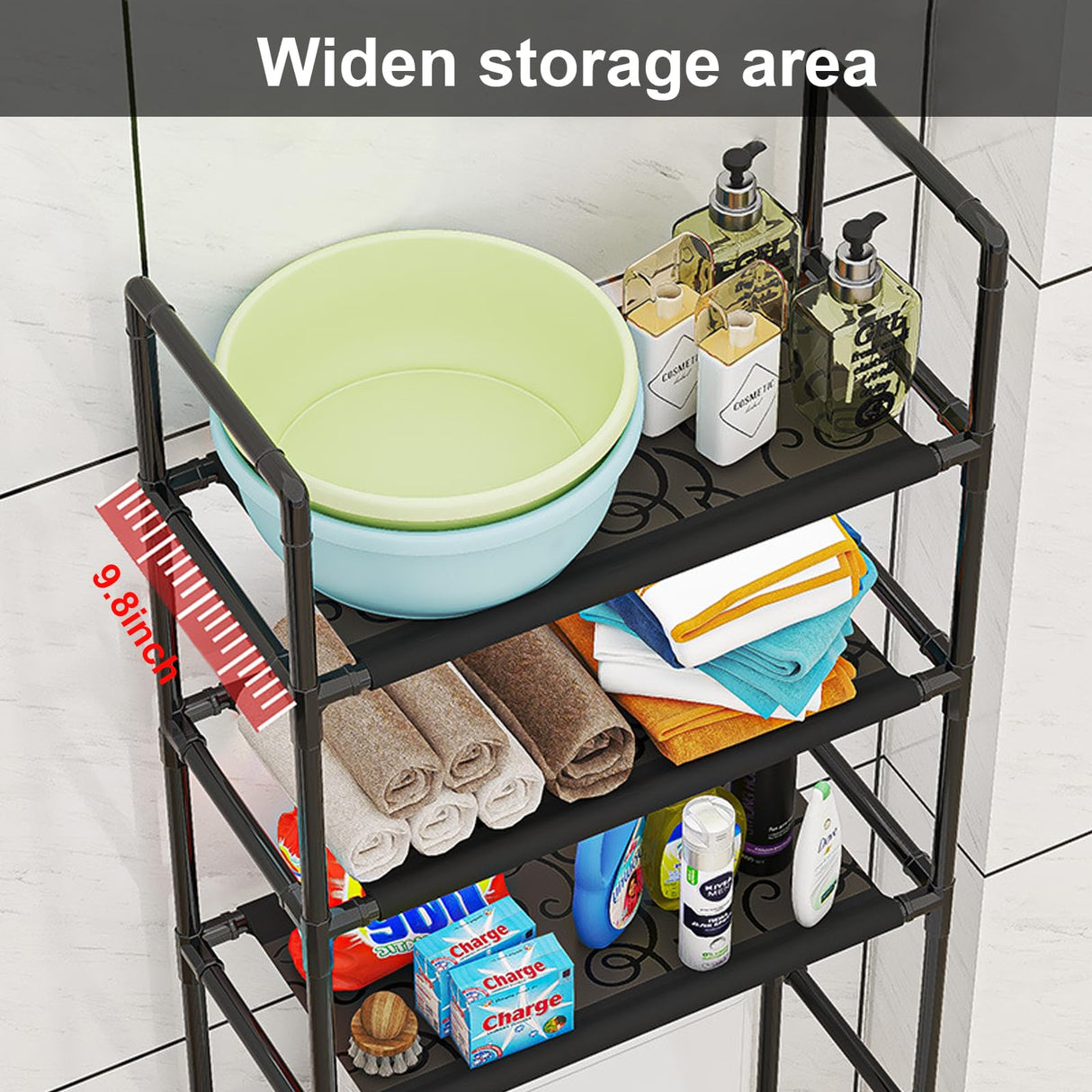 NICECHEF Over The Toilet Storage Shelf, 3 Tier Storage Cabinet Over Toilet, Multifunctional Over The Toilet Rack, Bathroom Organizer Freestanding Toilet Shelf Space Saver (Black) NICECHEF