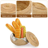 Hipiwe Round Rattan Boxes with Lid Natural Woven Storage Basket Bin Multi-Purpose Wicker Tray Weaving Decorative Shelf Basket Farmhouse Picnic Food Bread Fruit Table Storage Basket Hipiwe
