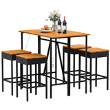 Devoko Patio Bar Set 5 Pieces Acacia Wood Patio High Top Bar Table and Stools Chairs Set Foldable Outdoor Bar Stools Set of 2 for Garden, Balcony Devoko