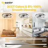 Ensenior 24'' Low Profile Ceiling Fans with Lights and Remote, Fandelier Ceiling Fan Flush Mount, APP Control, 6 Speed & 3000K-6500K Stepless Dimmable Small Ceiling Fan with Light for Bedroom - Black Ensenior