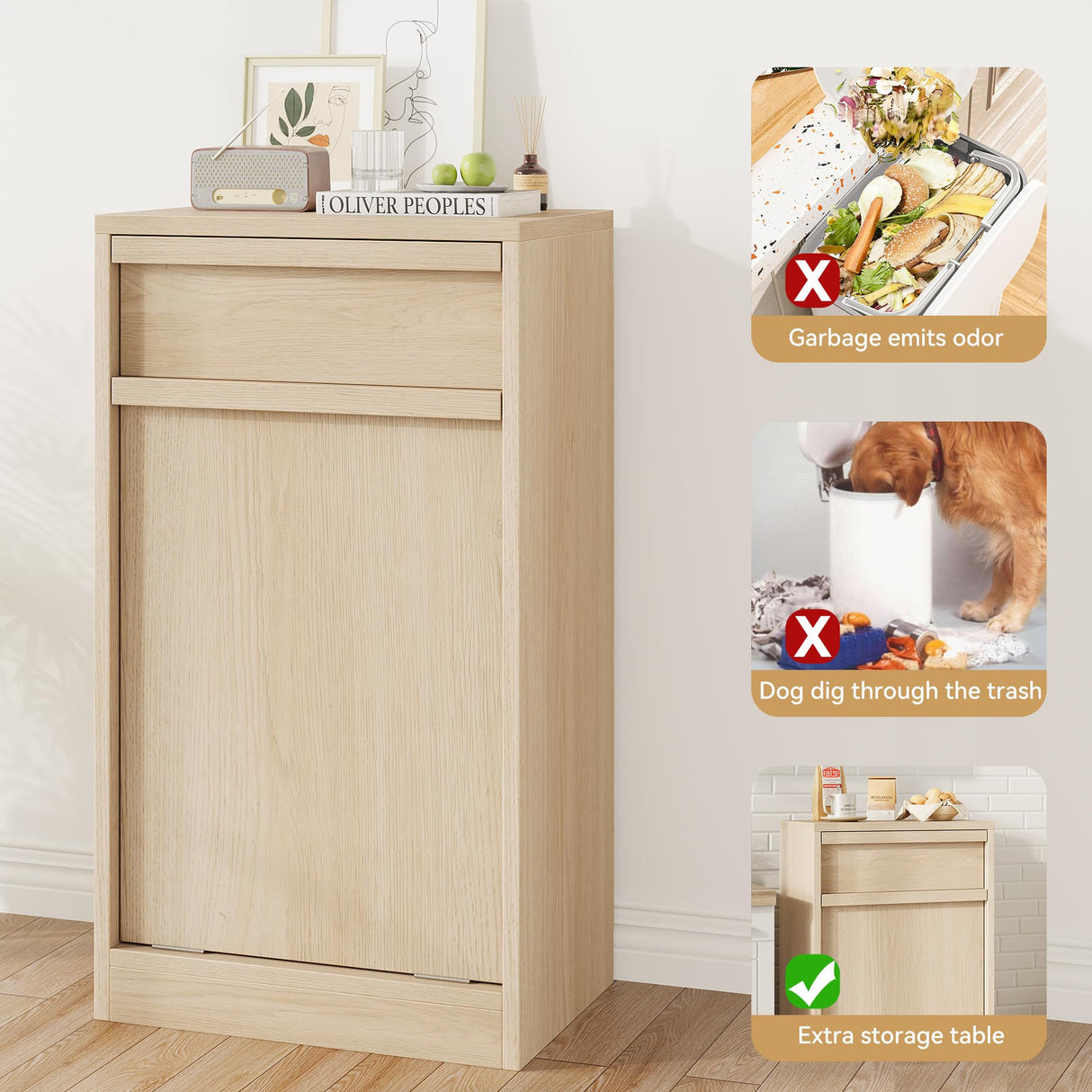 CABIHOME Tilt Out Trash Cabinet, Hidden Trash Cabinet with 10 Gallon Storage, Pet-Proof Freestanding Garbage Can Cabinet Laundry Hamper for Kitchen Dining Room CABIHOME