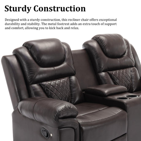 Olodumare Leather Reclining Sofa Set,Home Theater Seating with Center Console, LED Light Strip, and Storage Cup Holders, 2 Seater for Living Room,Office,Home Theater,RV. Loveseat(Brown) Olodumare