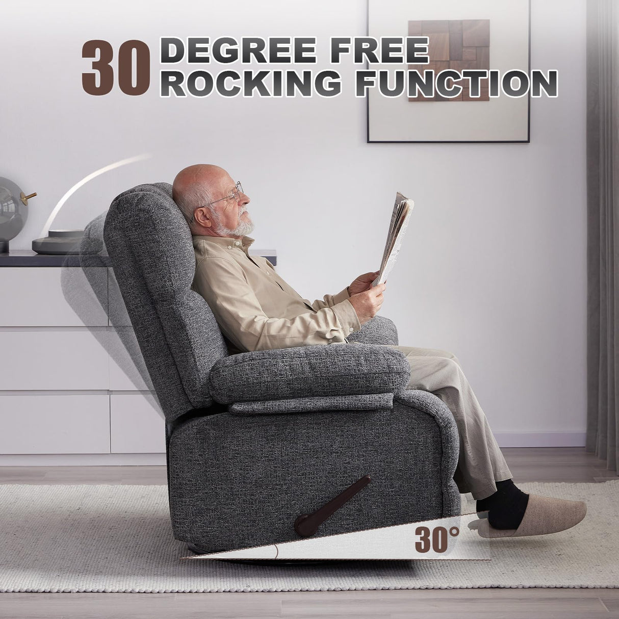 Eiayeebil Oversized Swivel Rocker Recliner Chair Set of 2 for Adult, Rock Recliner for Big Man, Extra Wide Manual Recliners, Overstuffed Soft Rocking Sofa Chair,Light Grey Eiayeebil