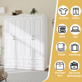 LABROSKIA White Armoire Wardrobe Closet with Drawers: 74" Large Wardrobe Closet with 4 Doors and 2 Drawers, Bedroom Armoires with Hanging Rod, Wooden Armoire Closets for Hanging Clothes (White, 59") LABROSKIA