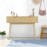 DOALBUN OKL 39" Console Table, Oak Entryway Table with 2 Rattan Drawers, Sofa Table with Wood Frame and Bamboo Storage Shelf, Rustic Hallway Table for Living Room Foyer Entryway (Natural) DOALBUN