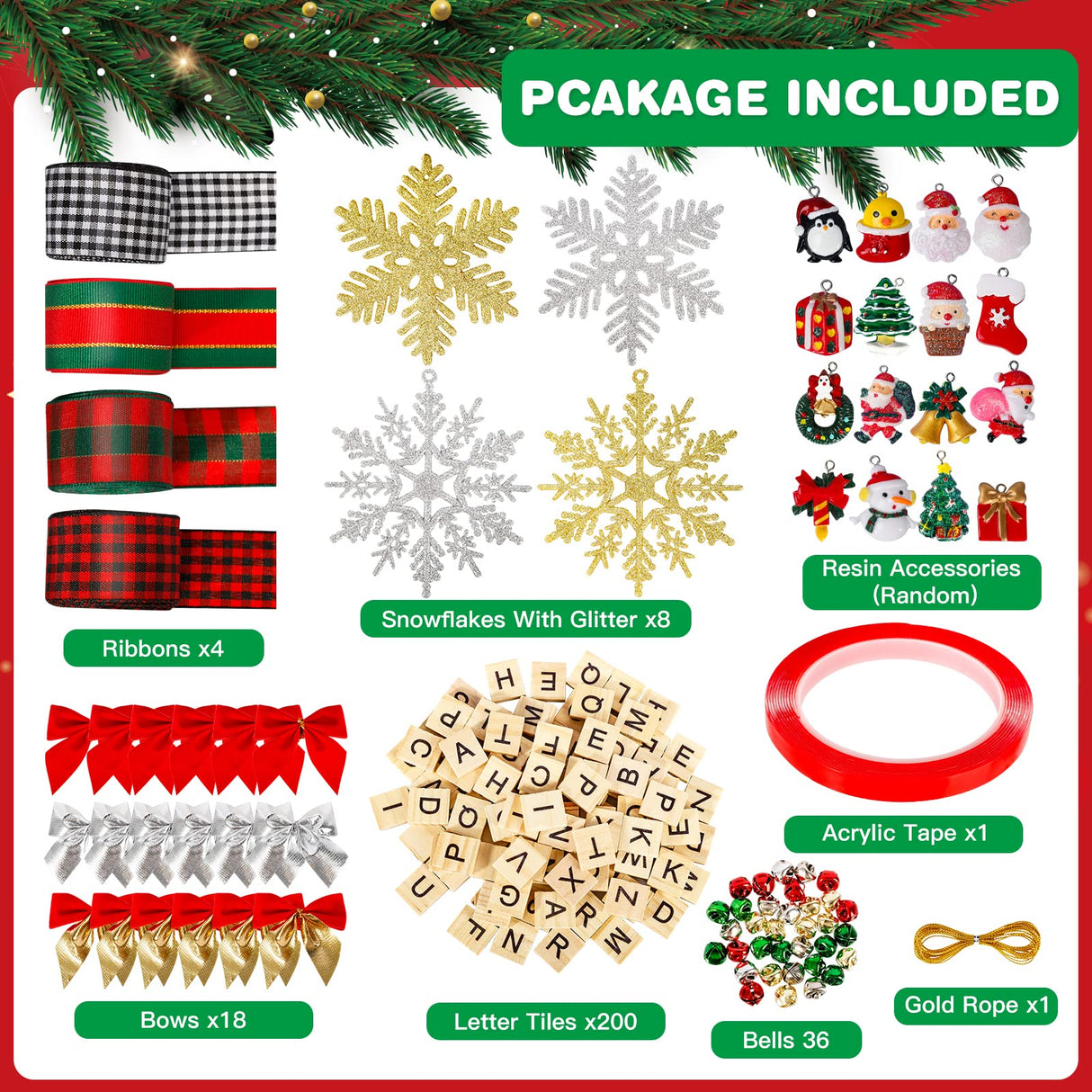 MGparty 284 Pieces Christmas Ornaments DIY Christmas Tree Ornaments Xmas Arts and Crafts Decorations Supplies for Kids Adults MGparty