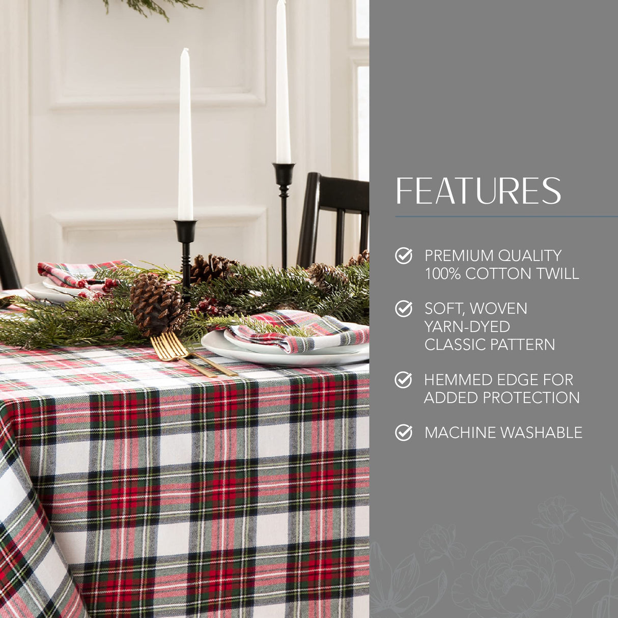 Elrene Home Fashions Christmas Classic Holiday Plaid Cotton Tablecloth, Holiday Table Decor, 60" X 84", Oblong Elrene