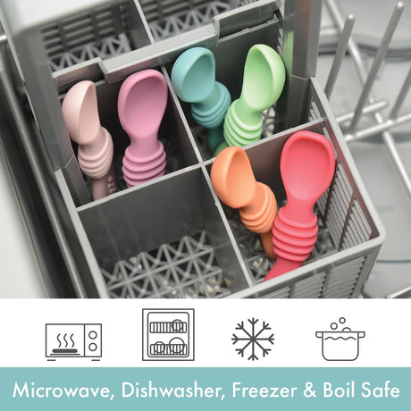 PrimaStella Silicone Chew Spoon Set for Babies and Toddlers - Safety Tested - BPA Free - Microwave, Dishwasher and Freezer Safe - Seaside Palette PrimaStella