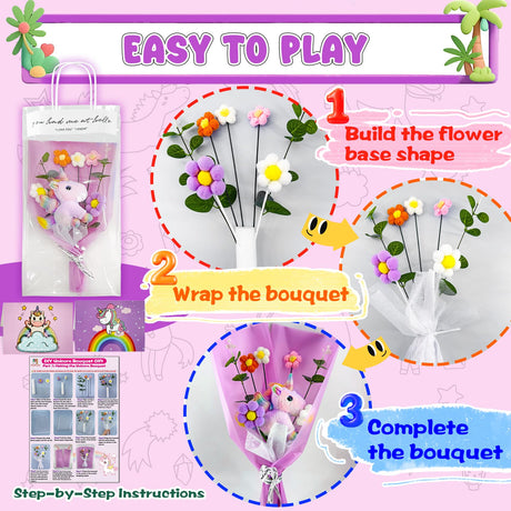 YOFUN Unicorns Gifts for Girls - Create Your Own Unicorn Flower Bouquet Craft Kit, DIY Toys for Girls Ages 6-12, Graduation & Birthday Gift Ideas for Daughter, Niece, Granddaughter (Unicorn) Y YOFUN
