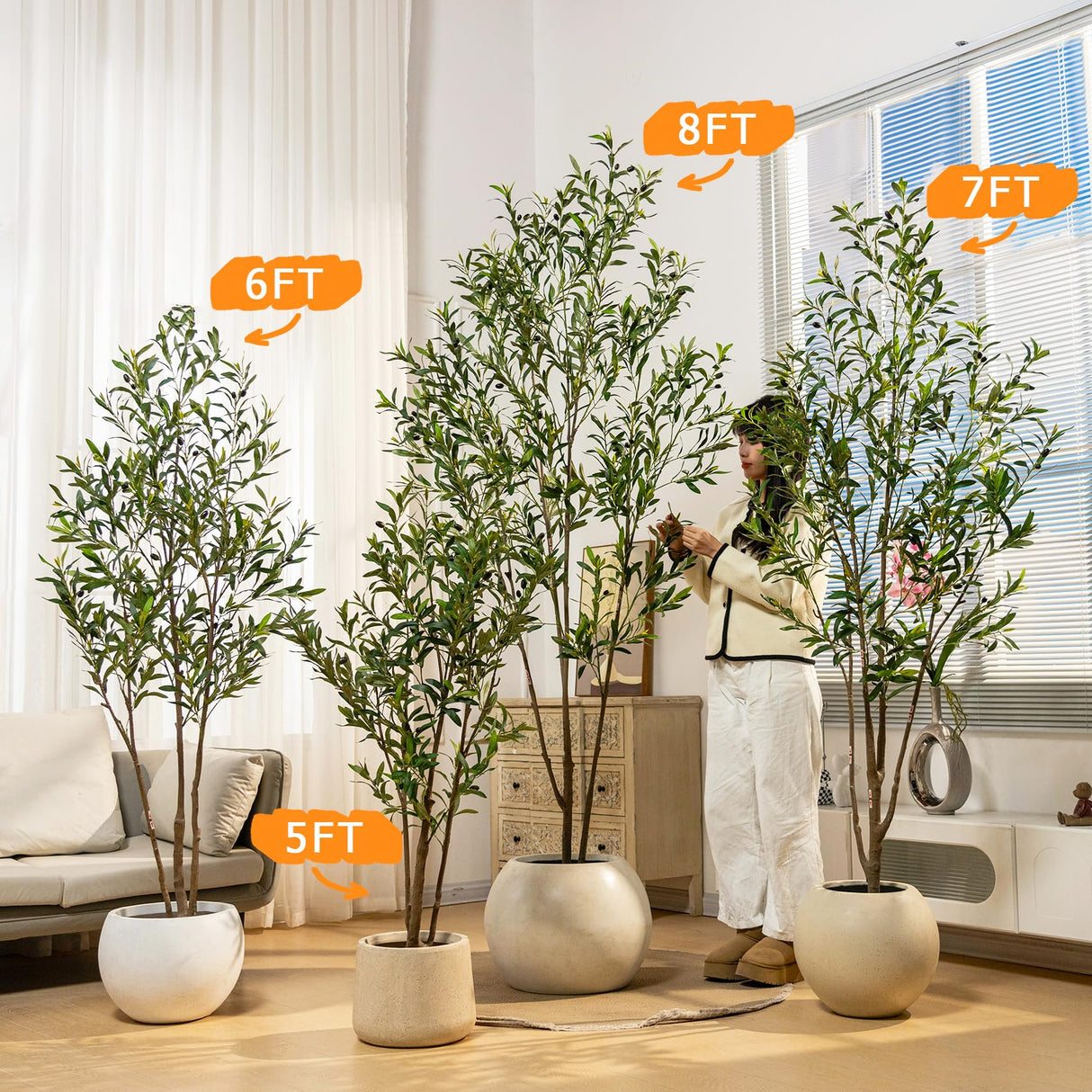 Erimda 7FT Artificial Olive Tree Tall Faux Silk Plant Tall Faux Olive Tree with Natural Wood Trunk & Lifelike Fruits Fake Potted Tree or Home Office Decor erimda