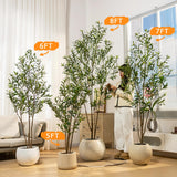 Erimda 7FT Artificial Olive Tree Tall Faux Silk Plant Tall Faux Olive Tree with Natural Wood Trunk & Lifelike Fruits Fake Potted Tree or Home Office Decor erimda