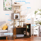 Hey-brother Cat Tree with Litter Box Enclosure, Modern Cat Tower for Indoor Cats with Large Platform, Condo Food Station and 2 Hammocks, All-in-one Cat Furniture, Wood Rustic Brown MPJ115SR Hey-brother