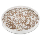 Hanobe Decorative Serving Tray Round: Farmhouse Coffee Table Tray for Ottoman Boho Wooden Centerpiece Rustic White Washed Mandala Home Decor Living Dining Room Kitchen Counter Display Hanobe